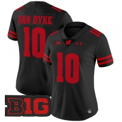 Women Wisconsin Badgers 10 Tyler Van Dyke Black 2024 Vapor Limited Jersey All Stitched