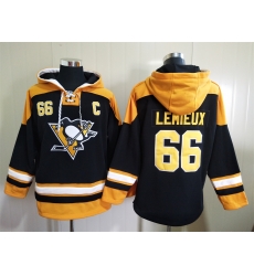 Men Pittsburgh Penguins Mario Lemieux 66 Black Stitched NHL Hoodie Men Pittsburgh Penguins Mario Lemieux 66 Black Stitched NHL Hoodie