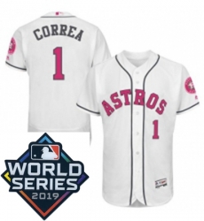 Mens Majestic Houston Astros 1 Carlos Correa Replica White 2016 Mothers Day Cool Base Sitched 2019 World Series Patch Jersey Mens Majestic Houston Astros 1 Carlos Correa Replica White 2016 Mothers Day Cool Base Sitched 2019 World Series Patch Jersey