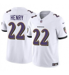 Men Baltimore Ravens 22 Derrick Henry 2023 F U S E White Vapor Limited Football Stitched Jersey Men Baltimore Ravens 22 Derrick Henry 2023 F U S E White Vapor Limited Football Stitched Jersey