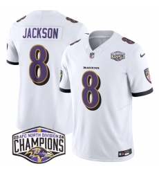 Men Baltimore Ravens 8 Lamar Jackson White F U S E 2024 AFC North Division Champions Vapor Limited Football Jersey Men Baltimore Ravens 8 Lamar Jackson White F U S E 2024 AFC North Division Champions Vapor Limited Football Jersey