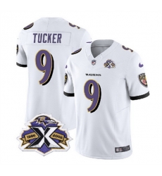 Men Baltimore Ravens 9 Justin Tucker White 2023 F U S E With Patch Throwback Vapor Limited Jersey Men Baltimore Ravens 9 Justin Tucker White 2023 F U S E With Patch Throwback Vapor Limited Jersey