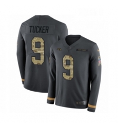 Mens Nike Baltimore Ravens 9 Justin Tucker Limited Black Salute to Service Therma Long Sleeve NFL Jersey Mens Nike Baltimore Ravens 9 Justin Tucker Limited Black Salute to Service Therma Long Sleeve NFL Jersey