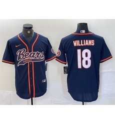 Men Chicago Bears 18 Caleb Williams Navy With Patch Cool Base Stitched Baseball Jersey Men Chicago Bears 18 Caleb Williams Navy With Patch Cool Base Stitched Baseball Jersey
