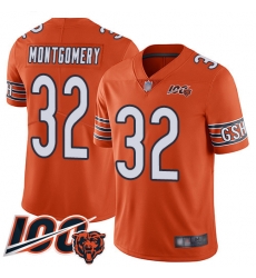 Men Chicago Bears 32 David Montgomery Orange Alternate 100th Season Limited Football Jersey Men Chicago Bears 32 David Montgomery Orange Alternate 100th Season Limited Football Jersey