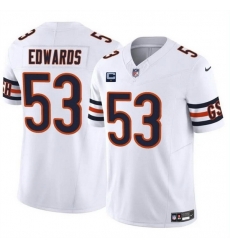 Men Chicago Bears 53 T J Edwards White 2024 F U S E With 1 Star C Patch Vapor Untouchable Limited Stitched Football Jersey Men Chicago Bears 53 T J Edwards White 2024 F U S E With 1 Star C Patch Vapor Untouchable Limited Stitched Football Jersey