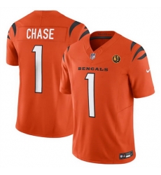 Men Cincinnati Bengals 1 Ja 27Marr Chase Orange 2023 F U S E With John Madden Patch Vapor Limited Stitched Football Jersey Men Cincinnati Bengals 1 Ja 27Marr Chase Orange 2023 F U S E With John Madden Patch Vapor Limited Stitched Football Jersey