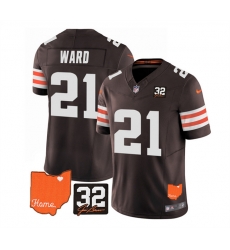 Men Cleveland Browns 21 Denzel Ward Brown 2023 F U S E With Jim Brown Memorial Patch Vapor Untouchable Limited Stitched Jersey Men Cleveland Browns 21 Denzel Ward Brown 2023 F U S E With Jim Brown Memorial Patch Vapor Untouchable Limited Stitched Jersey