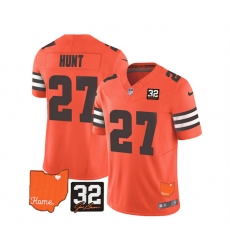 Men Cleveland Browns 27 Kareem Hunt Orange 2023 F U S E With Jim Brown Memorial Patch Vapor Untouchable Limited Stitched Jersey Men Cleveland Browns 27 Kareem Hunt Orange 2023 F U S E With Jim Brown Memorial Patch Vapor Untouchable Limited Stitched Jersey