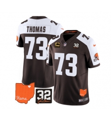 Men Cleveland Browns 73 Joe Thomas Brown White 2023 F U S E With Jim Brown Memorial Patch And 4 Star C Patch Vapor Untouchable Limited Stitched Jersey Men Cleveland Browns 73 Joe Thomas Brown White 2023 F U S E With Jim Brown Memorial Patch And 4 Star C Patch Vapor Untouchable Limited Stitched Jersey