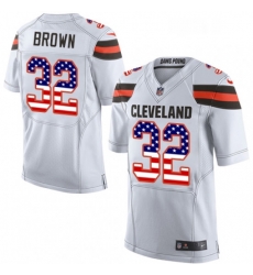 Mens Nike Cleveland Browns 32 Jim Brown Elite White Road USA Flag Fashion NFL Jersey Mens Nike Cleveland Browns 32 Jim Brown Elite White Road USA Flag Fashion NFL Jersey