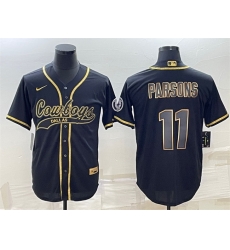 Men Dallas Cowboys 11 Micah Parsons Black Gold With Patch Cool Base Stitched Baseball Jersey Men Dallas Cowboys 11 Micah Parsons Black Gold With Patch Cool Base Stitched Baseball Jersey
