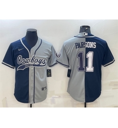 Men Dallas Cowboys 11 Micah Parsons Navy Grey Split With Patch Cool Base Stitched Baseball Jersey Men Dallas Cowboys 11 Micah Parsons Navy Grey Split With Patch Cool Base Stitched Baseball Jersey