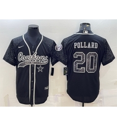 Men Dallas Cowboys 20 Tony Pollard Black Reflective With Patch Cool Base Stitched Baseball Jersey Men Dallas Cowboys 20 Tony Pollard Black Reflective With Patch Cool Base Stitched Baseball Jersey