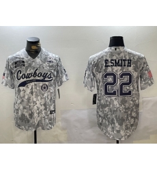 Men Dallas Cowboys 22 Emmitt Smith 2024 Arctic Camo Salute To Service Stitched Baseball Jersey 8 Men Dallas Cowboys 22 Emmitt Smith 2024 Arctic Camo Salute To Service Stitched Baseball Jersey 8
