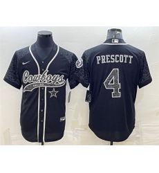 Men Dallas Cowboys 4 Dak Prescott Black Reflective With Patch Cool Base Stitched Baseball Jersey Men Dallas Cowboys 4 Dak Prescott Black Reflective With Patch Cool Base Stitched Baseball Jersey