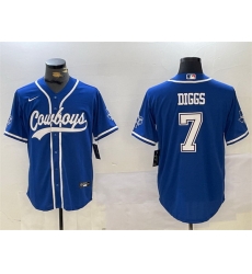 Men Dallas Cowboys 7 Trevon Diggs Royal With Patch Cool Base Stitched Baseball Jersey Men Dallas Cowboys 7 Trevon Diggs Royal With Patch Cool Base Stitched Baseball Jersey
