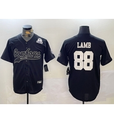 Men Dallas Cowboys 88 CeeDee Lamb Black With Patch Cool Base Stitched Baseball Jersey 3 Men Dallas Cowboys 88 CeeDee Lamb Black With Patch Cool Base Stitched Baseball Jersey 3