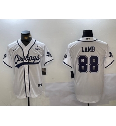 Men Dallas Cowboys 88 CeeDee Lamb White With Patch Cool Base Stitched Baseball Jersey 5 Men Dallas Cowboys 88 CeeDee Lamb White With Patch Cool Base Stitched Baseball Jersey 5