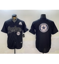 Men Dallas Cowboys Team Big Logo Black With Patch Cool Base Stitched Baseball Jersey 5 Men Dallas Cowboys Team Big Logo Black With Patch Cool Base Stitched Baseball Jersey 5