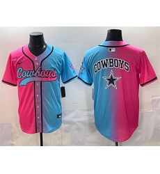 Men Dallas Cowboys Team Big Logo Pink Blue Limited Stitched Baseball Jersey Men Dallas Cowboys Team Big Logo Pink Blue Limited Stitched Baseball Jersey