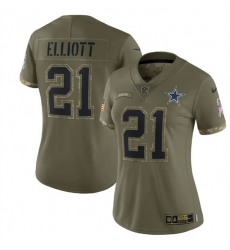 Women Dallas Cowboys 21 Ezekiel Elliott 2022 Olive Salute To Service Limited Stitched Jersey Women Dallas Cowboys 21 Ezekiel Elliott 2022 Olive Salute To Service Limited Stitched Jersey