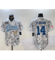 Men Detroit Lions 14 Amon Ra St Brown 2024 Arctic Camo Salute To Service Stitched Baseball Jersey 2 Men Detroit Lions 14 Amon Ra St Brown 2024 Arctic Camo Salute To Service Stitched Baseball Jersey 2