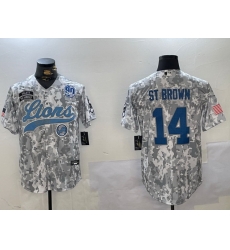 Men Detroit Lions 14 Amon Ra St Brown 2024 Arctic Camo Salute To Service Stitched Baseball Jersey 5 Men Detroit Lions 14 Amon Ra St Brown 2024 Arctic Camo Salute To Service Stitched Baseball Jersey 5
