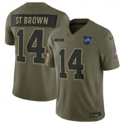 Men Detroit Lions 14 Amon Ra St  Brown Olive 2025 Salute to Service Limited Stitched Football Jersey