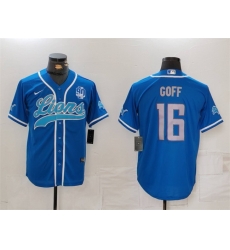 Men Detroit Lions 16 Jared Goff Blue With 90th Anniversary Patch Cool Base Stitched Baseball Jersey Men Detroit Lions 16 Jared Goff Blue With 90th Anniversary Patch Cool Base Stitched Baseball Jersey