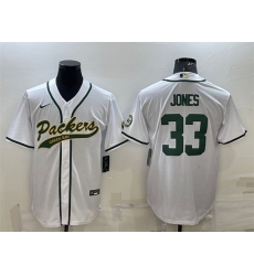 Men Green Bay Packers 33 Aaron Jones White With Patch Cool Base Stitched Baseball Jersey Men Green Bay Packers 33 Aaron Jones White With Patch Cool Base Stitched Baseball Jersey