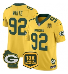 Men Green Bay Packers 92 Reggie White Cheese Gold 2024 F U S E 13 Time World Champions And Home Patch Vapor Untouchable Limited Stitched Football Jersey Men Green Bay Packers 92 Reggie White Cheese Gold 2024 F U S E 13 Time World Champions And Home Patch Vapor Untouchable Limited Stitched Football Jersey