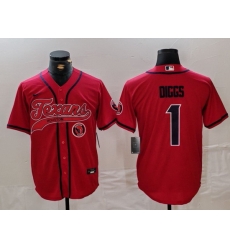 Men Houston Texans 1 Stefon Diggs Red With Patch Cool Base Stitched Baseball Jersey 3 Men Houston Texans 1 Stefon Diggs Red With Patch Cool Base Stitched Baseball Jersey 3