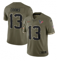 Men Houston Texans 13 Brandin Cooks Olive 2022 Salute To Service Limited Stitched Jersey Men Houston Texans 13 Brandin Cooks Olive 2022 Salute To Service Limited Stitched Jersey