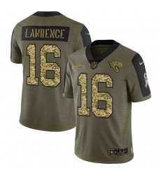Men Jacksonville Jaguars 16 Trevor Lawrence 2021 Salute To Service Olive Camo Limited Stitched Jersey Men Jacksonville Jaguars 16 Trevor Lawrence 2021 Salute To Service Olive Camo Limited Stitched Jersey