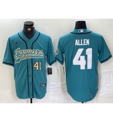 Men Jacksonville Jaguars 41 Josh Allen Teal With Patch Cool Base Stitched Baseball Jersey 2 Men Jacksonville Jaguars 41 Josh Allen Teal With Patch Cool Base Stitched Baseball Jersey 2