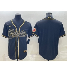 Men Kansas City Chiefs Blank Black Gold With Patch Cool Base Stitched Baseball Jersey Men Kansas City Chiefs Blank Black Gold With Patch Cool Base Stitched Baseball Jersey