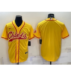 Men Kansas City Chiefs Blank Gold With Patch Cool Base Stitched Baseball Jersey Men Kansas City Chiefs Blank Gold With Patch Cool Base Stitched Baseball Jersey