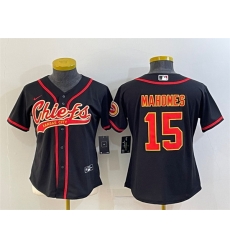 Women Kansas City Chiefs 15 Patrick Mahomes Black With Patch Cool Base Stitched Baseball Jersey Women Kansas City Chiefs 15 Patrick Mahomes Black With Patch Cool Base Stitched Baseball Jersey