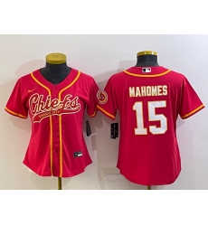 Women Kansas City Chiefs 15 Patrick Mahomes Red With Patch Cool Base Stitched Baseball Jersey Women Kansas City Chiefs 15 Patrick Mahomes Red With Patch Cool Base Stitched Baseball Jersey