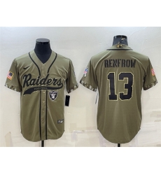 Men Las Vegas Raiders 13 Hunter Renfrow 2022 Olive Salute To Service Cool Base Stitched Baseball Jersey Men Las Vegas Raiders 13 Hunter Renfrow 2022 Olive Salute To Service Cool Base Stitched Baseball Jersey