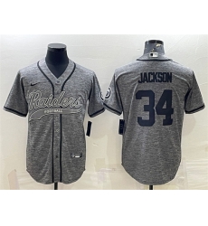 Men Las Vegas Raiders 34 Bo Jackson Grey With Patch Cool Base Stitched Baseball Jersey Men Las Vegas Raiders 34 Bo Jackson Grey With Patch Cool Base Stitched Baseball Jersey