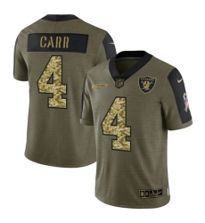 Men Las Vegas Raiders 4 Derek Carr 2021 Salute To Service Olive Camo Limited Stitched Jersey Men Las Vegas Raiders 4 Derek Carr 2021 Salute To Service Olive Camo Limited Stitched Jersey