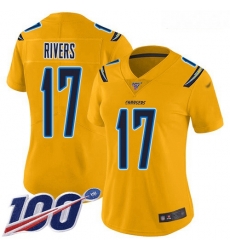 Chargers #17 Philip Rivers Gold Women Stitched Football Limited Inverted Legend 100th Season Jersey Chargers #17 Philip Rivers Gold Women Stitched Football Limited Inverted Legend 100th Season Jersey