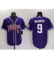 Men Minnesota Vikings 9 J J McCarthy Purple Cool Base Stitched Baseball Jersey 1 Men Minnesota Vikings 9 J J McCarthy Purple Cool Base Stitched Baseball Jersey 1