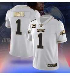 Men Philadelphia Eagles 1 Jalen Hurts White Gold Fashion Stitched Jersey Men Philadelphia Eagles 1 Jalen Hurts White Gold Fashion Stitched Jersey