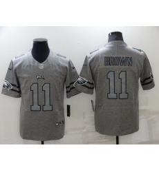 Men Philadelphia Eagles 11 A J Brown Gray Gridiron Team Logo Limited Stitched jersey Men Philadelphia Eagles 11 A J Brown Gray Gridiron Team Logo Limited Stitched jersey