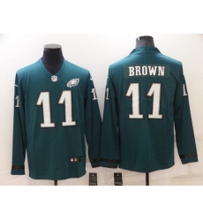 Men Philadelphia Eagles 11 A J Brown Green Therma Long Sleeve Stitched jersey Men Philadelphia Eagles 11 A J Brown Green Therma Long Sleeve Stitched jersey
