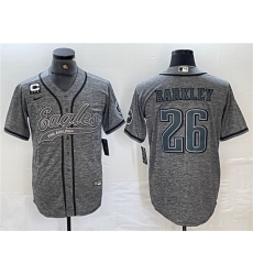 Men Philadelphia Eagles 26 Saquon Barkley Gray With 3 star C Patch Cool Base Baseball Stitched Jersey Men Philadelphia Eagles 26 Saquon Barkley Gray With 3 star C Patch Cool Base Baseball Stitched Jersey