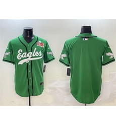 Men Philadelphia Eagles Blank Green 2025 Super Bowl LIX Patch Stitched Baseball Jersey